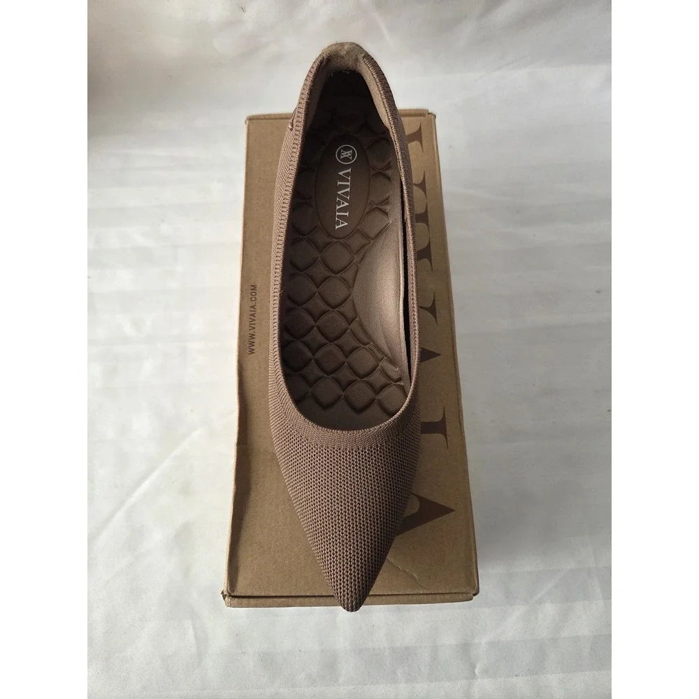 VIVAIA Pointed Toe Knit Wedge Pumps Brown Sustainable Shoes Size 37 US 6.5